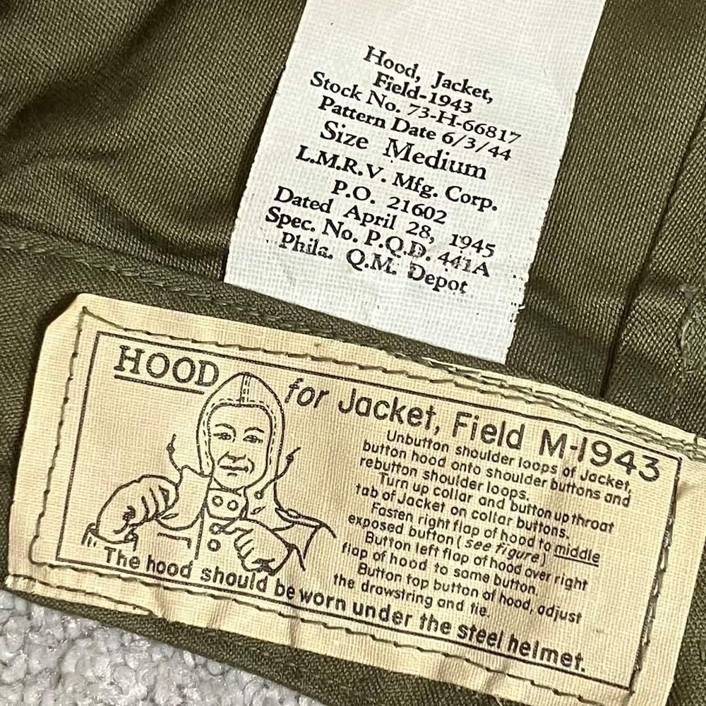 Vintage WWII US Army M-1943 Field Jacket Hood Olive Drab 1945 Dated Size Medium - Picture 8 of 8